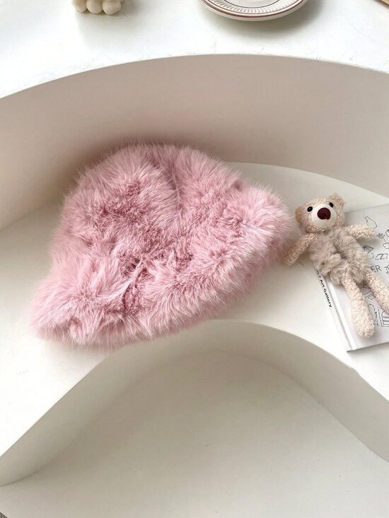 Pink Casual Women\'s Thickened Warm Plush Ear Protection faux fur Bucket Hat main image 6
